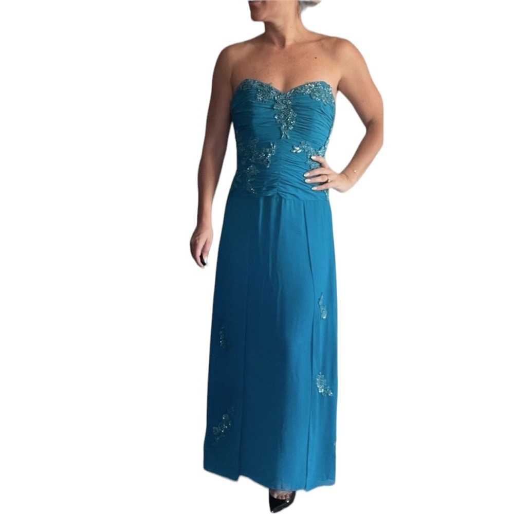 Jovani Teal Strapless Gown